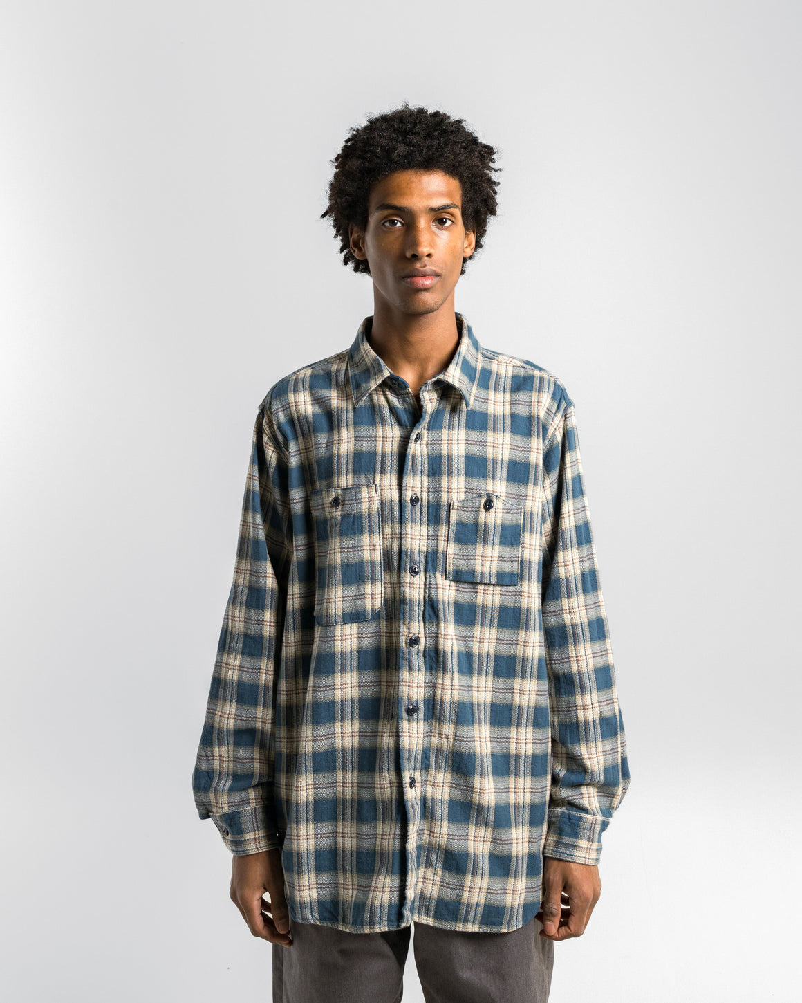 Engineered Garments - Work Shirt - Navy Cotton Plaid Jacquard - UP THERE