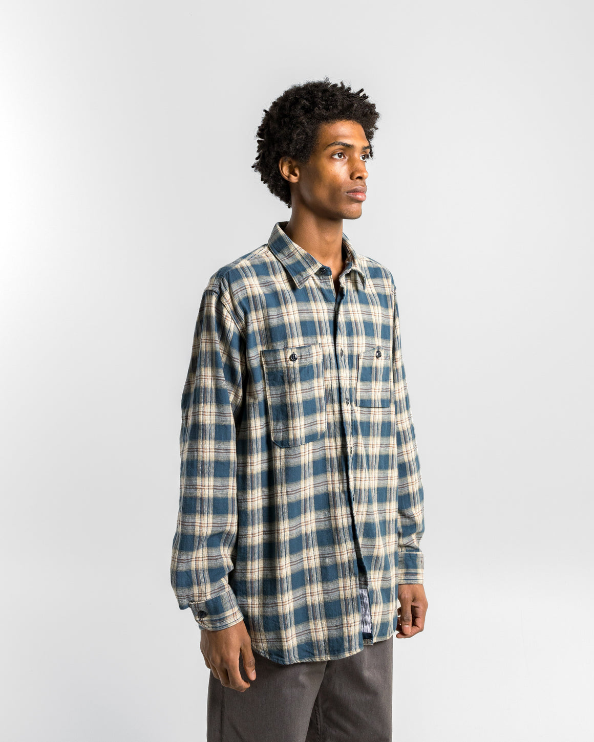Engineered Garments - Work Shirt - Navy Cotton Plaid Jacquard - UP THERE