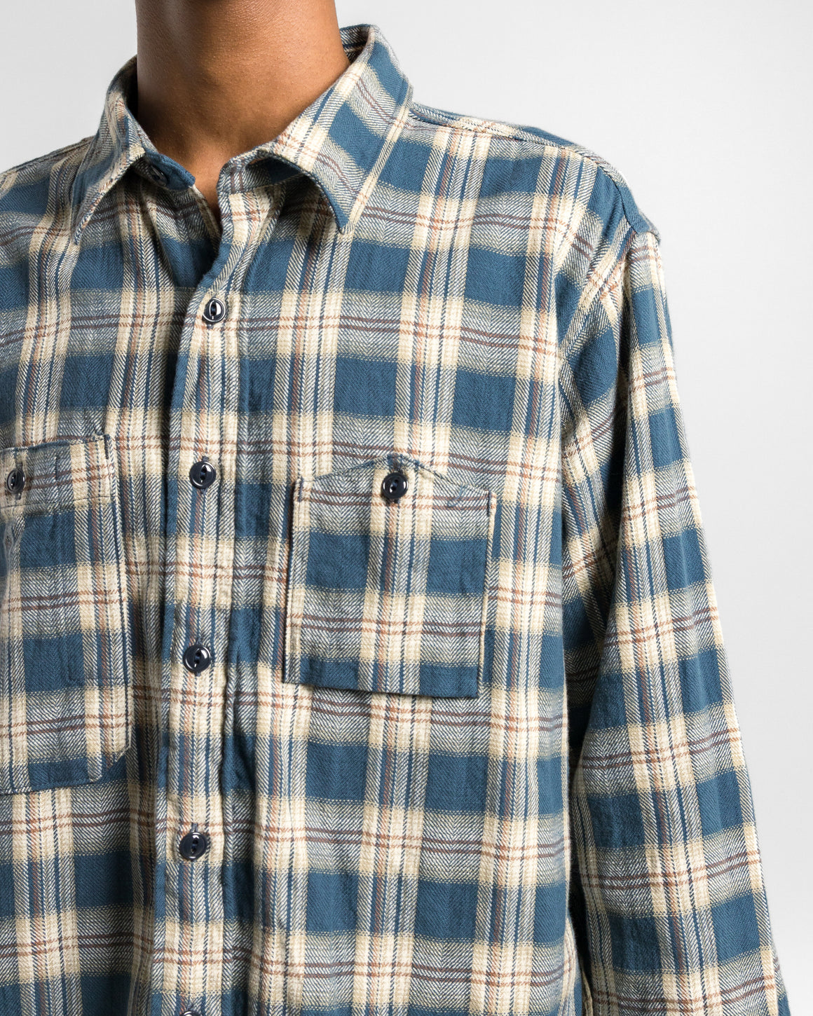 Engineered Garments - Work Shirt - Navy Cotton Plaid Jacquard - UP THERE