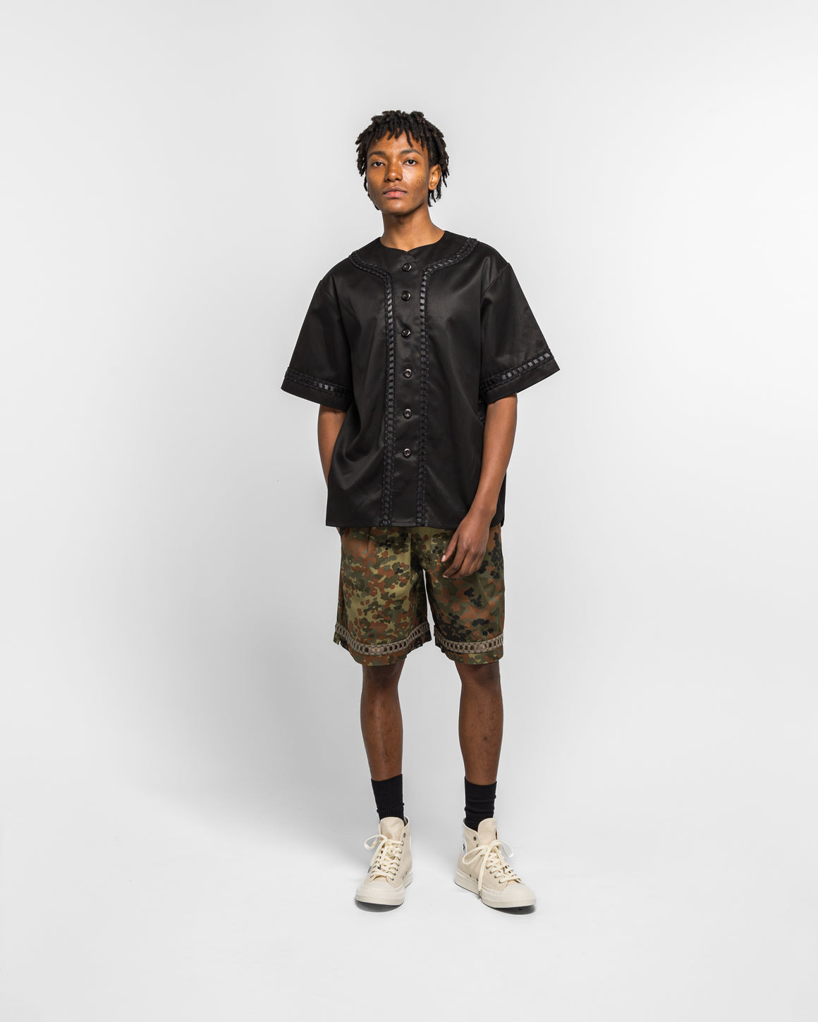 For The Homies - Braided Baseball Shirt - Black - UP THERE