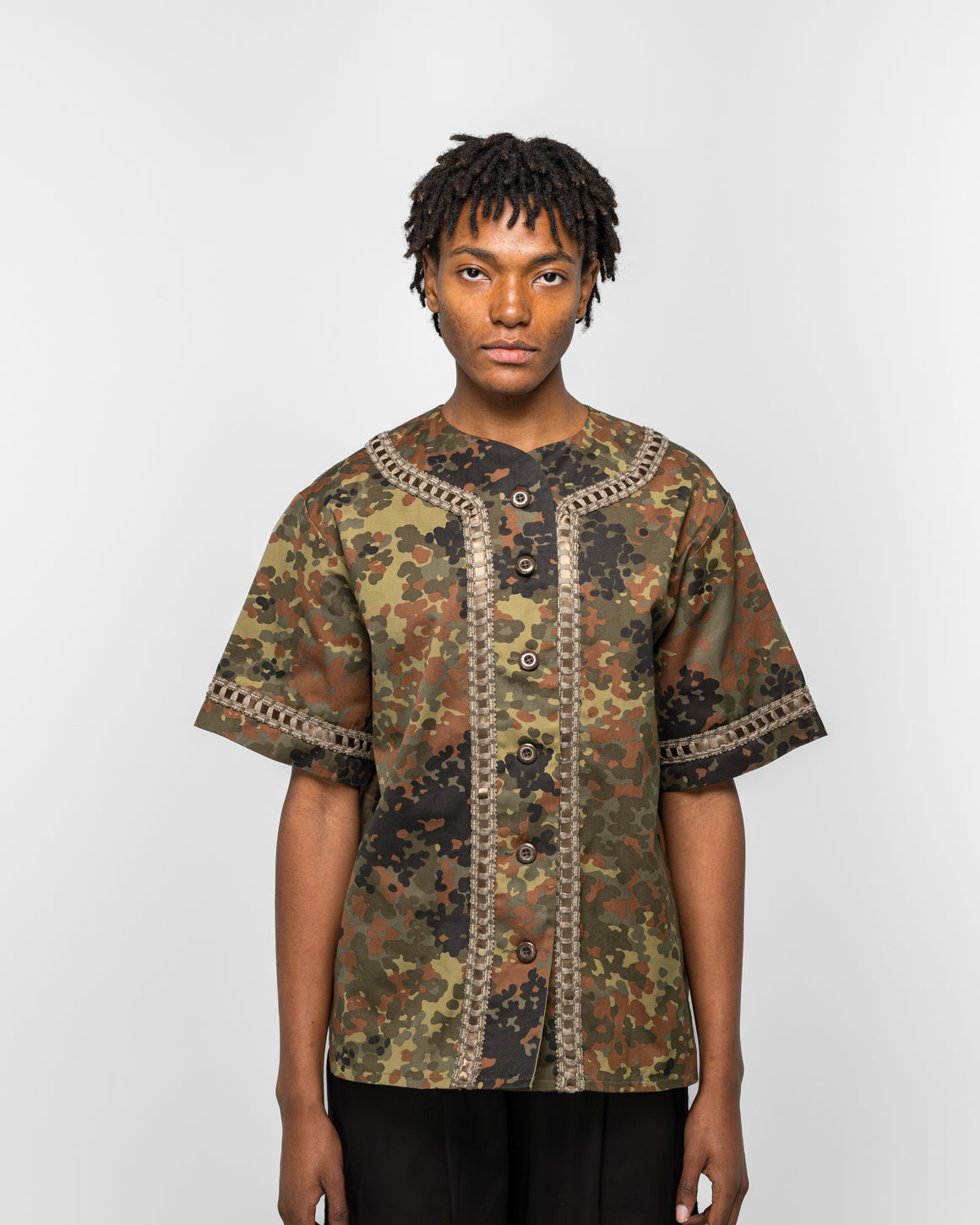 For The Homies - Braided Baseball Shirt - Camo - UP THERE