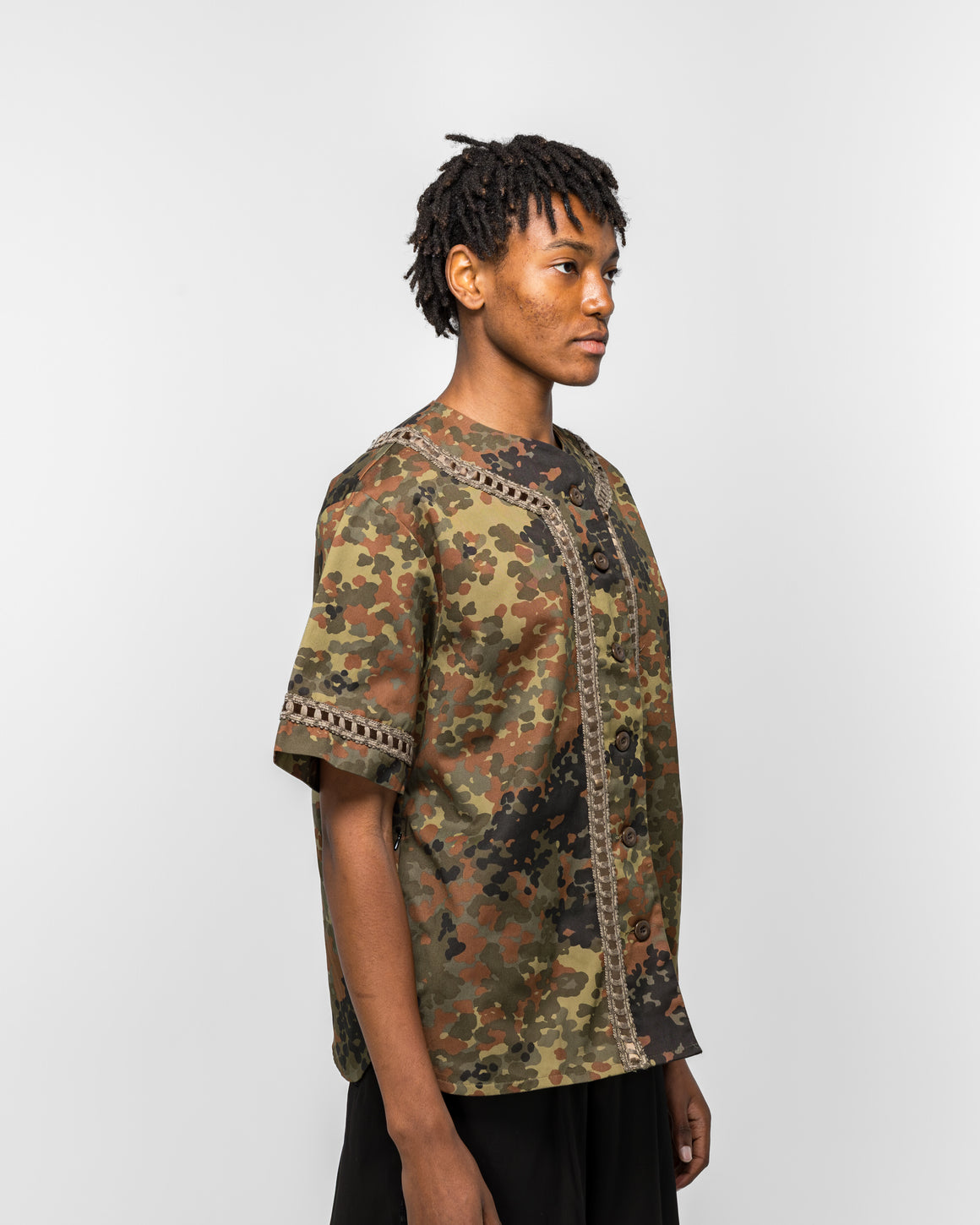 For The Homies - Braided Baseball Shirt - Camo - UP THERE