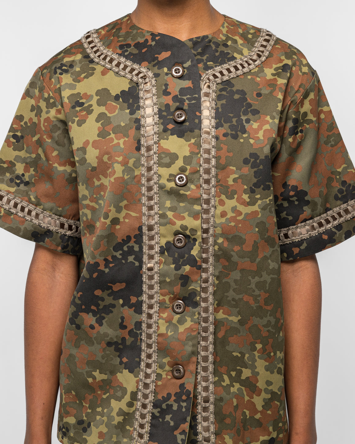 For The Homies - Braided Baseball Shirt - Camo - UP THERE