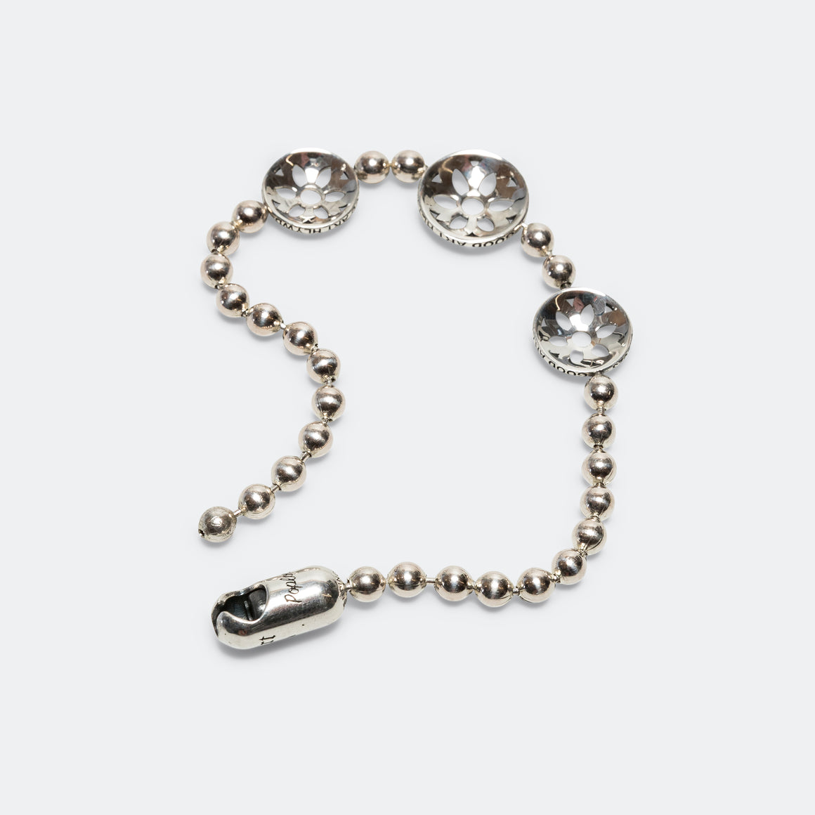 Poplock Ball Chain Bracelet w/ Rosette Discs - 925 Silver