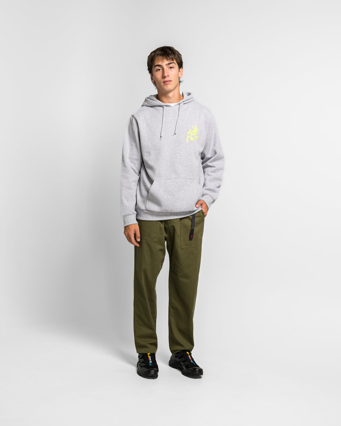 Gramicci - Running Man Hooded Sweatshirt - Heather Grey - UP THERE