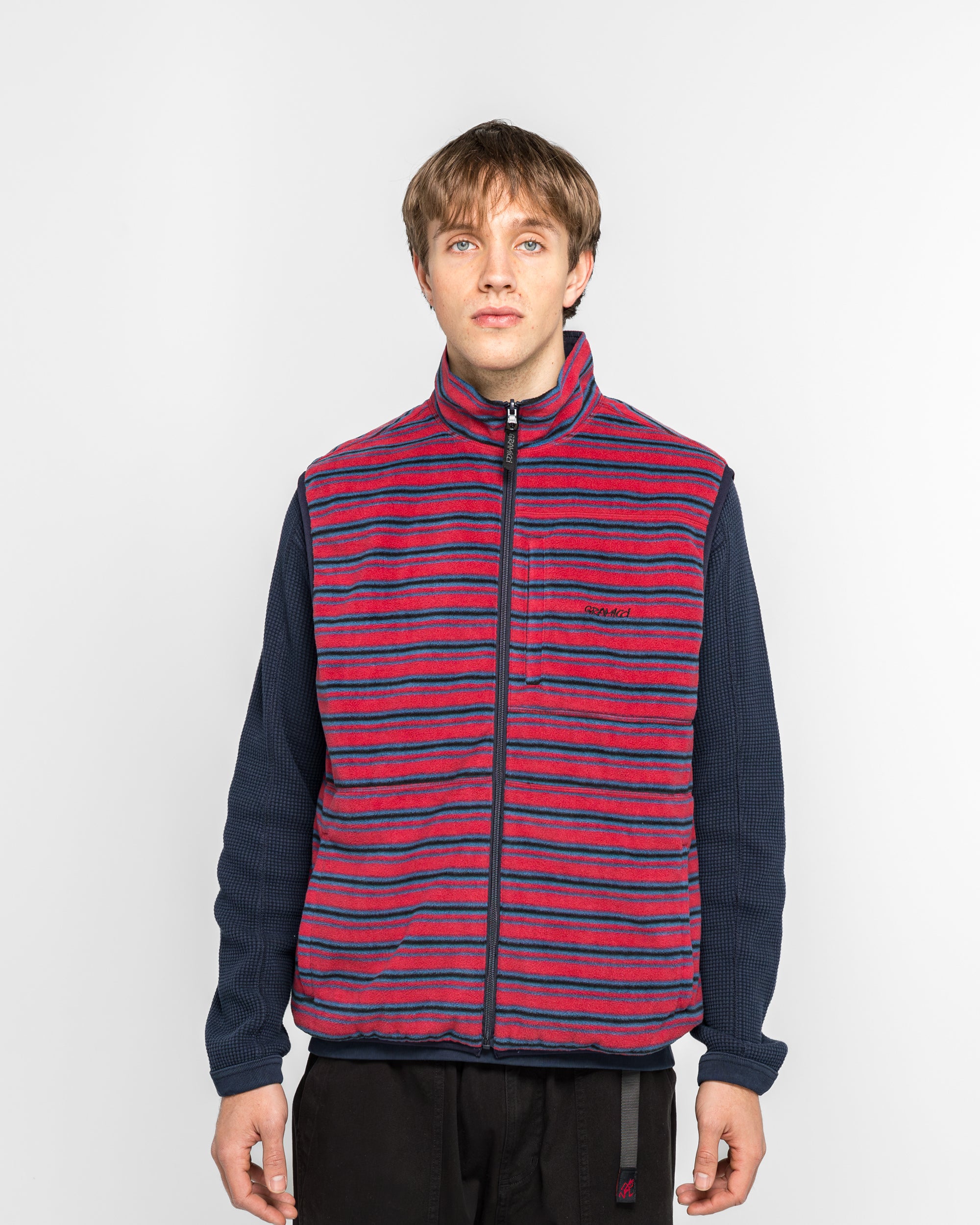 Gramicci - Thermal Fleece Reversible Vest - Berry Stripe | UP THERE