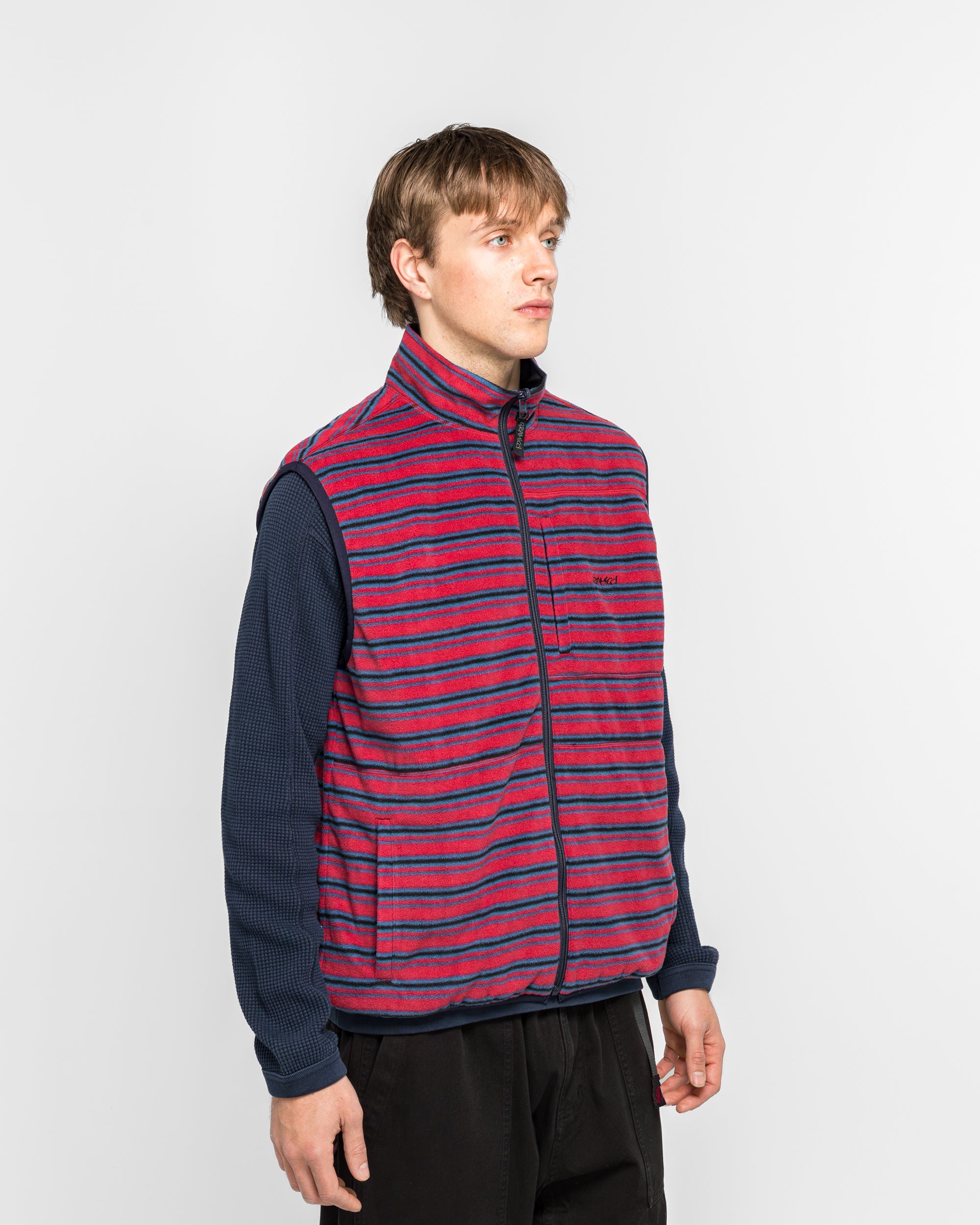 Gramicci - Thermal Fleece Reversible Vest - Berry Stripe | UP THERE