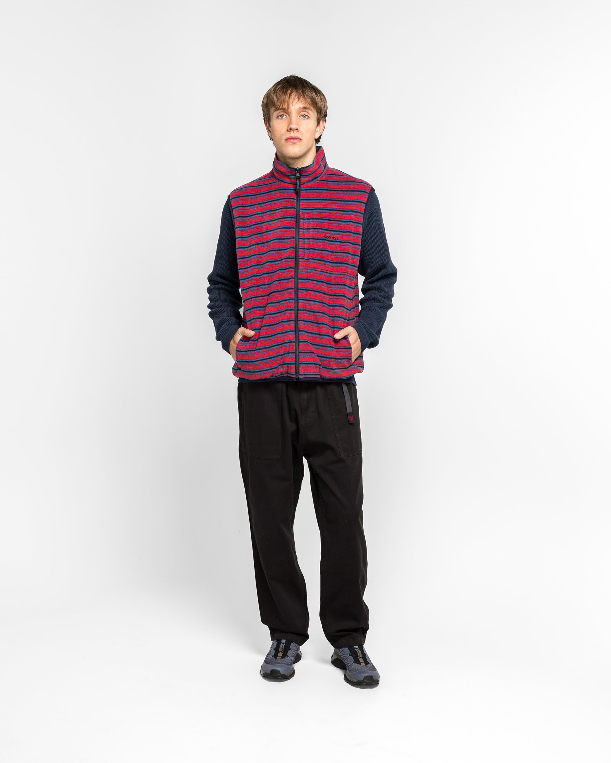 Gramicci - Thermal Fleece Reversible Vest - Berry Stripe | UP THERE