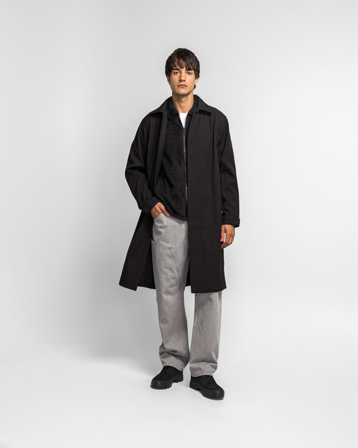 HAVEN - Bureau Overcoat Loro Piana Storm System Nylon Wool - Black - UP THERE