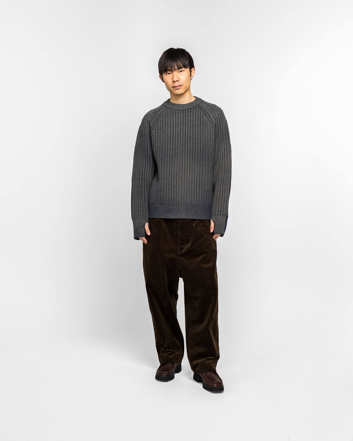 Junya Watanabe MAN - Bleached Wool Rib Knit Sweater - Black - UP THERE