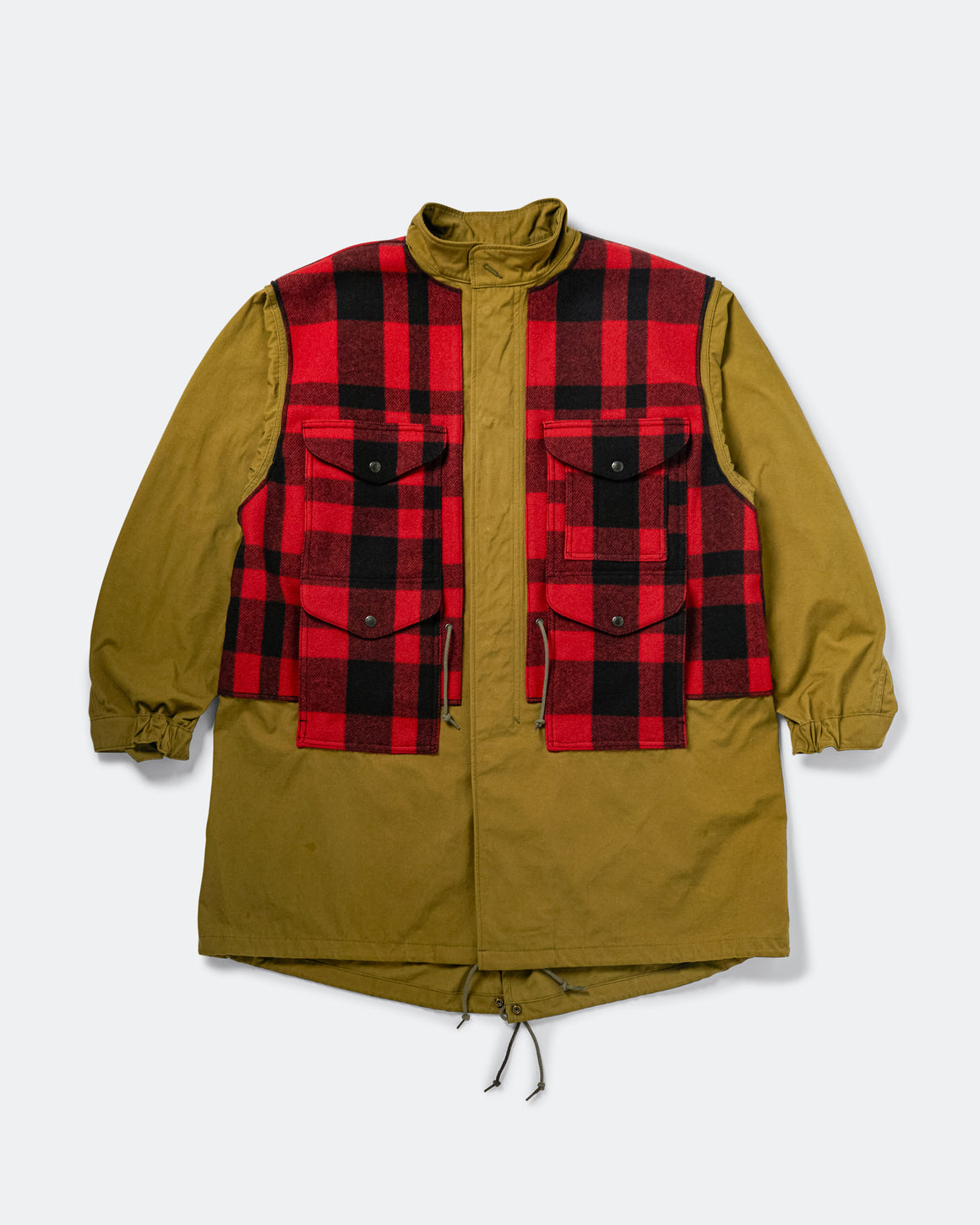 Junya Watanabe MAN - Cotton Canvas Mackinaw Wool Coat x FILSON - Khaki/Red - UP THERE