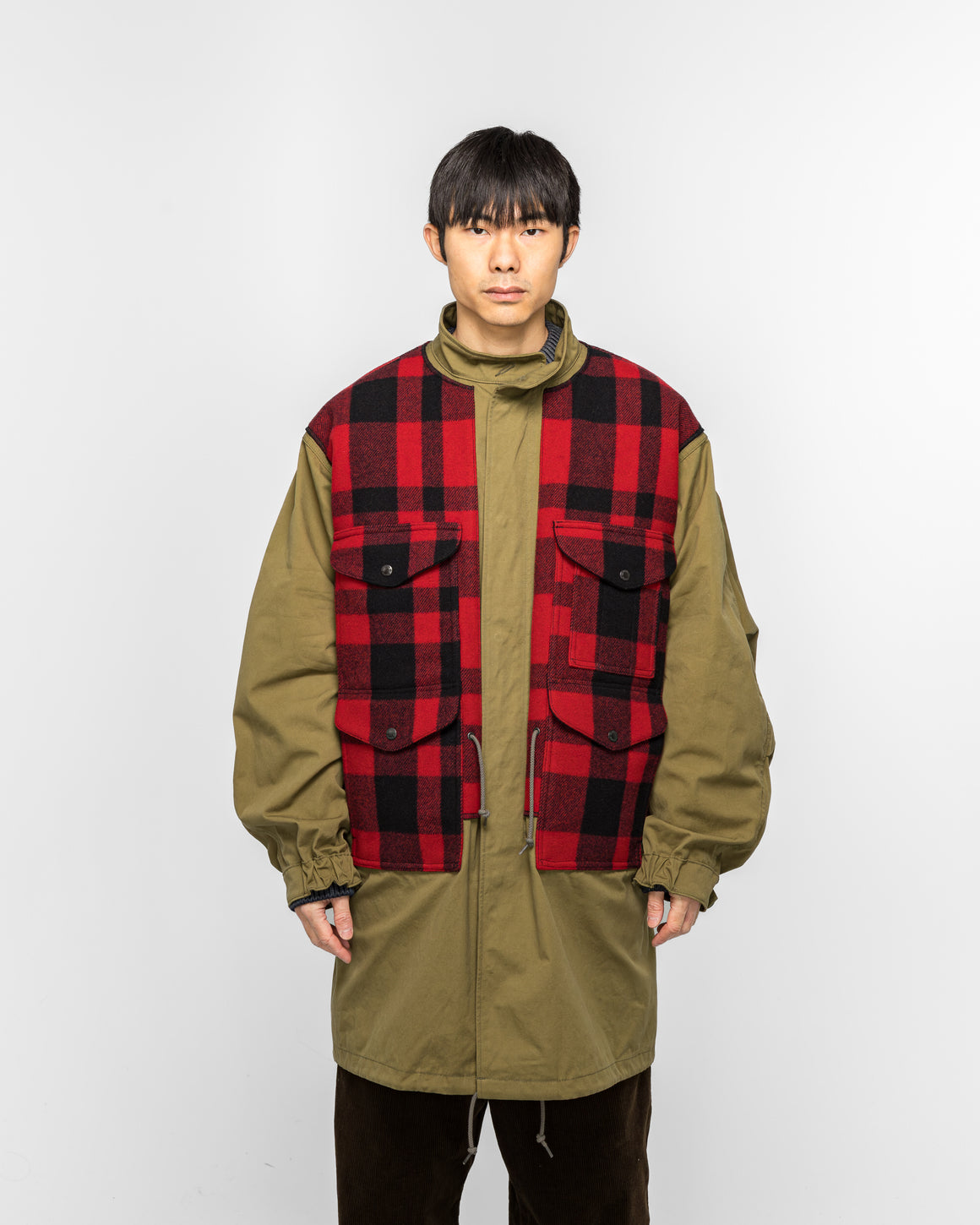 Junya Watanabe MAN - Cotton Canvas Mackinaw Wool Coat x FILSON - Khaki/Red - UP THERE