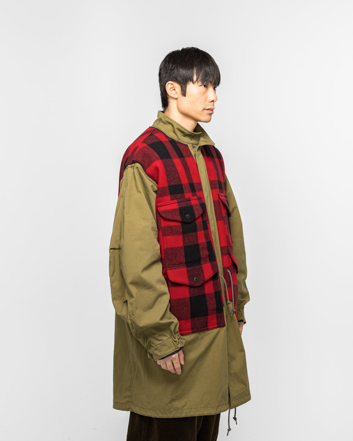 Junya Watanabe MAN - Cotton Canvas Mackinaw Wool Coat x FILSON - Khaki/Red - UP THERE
