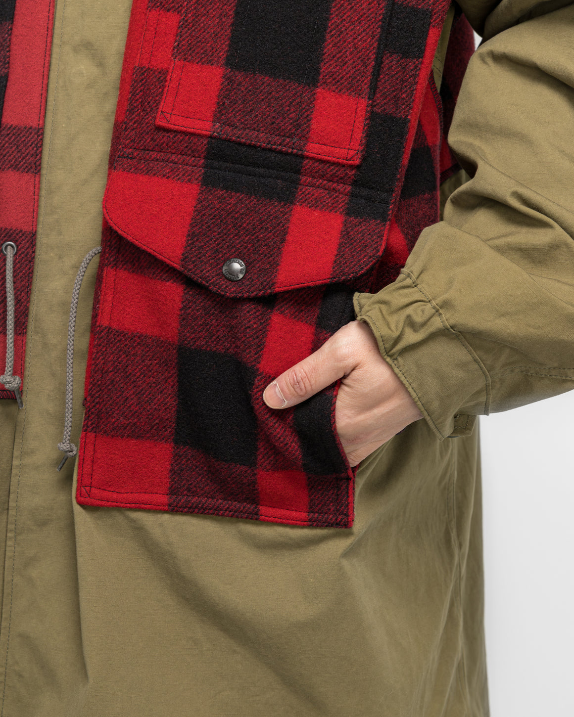 Junya Watanabe MAN - Cotton Canvas Mackinaw Wool Coat x FILSON - Khaki/Red - UP THERE