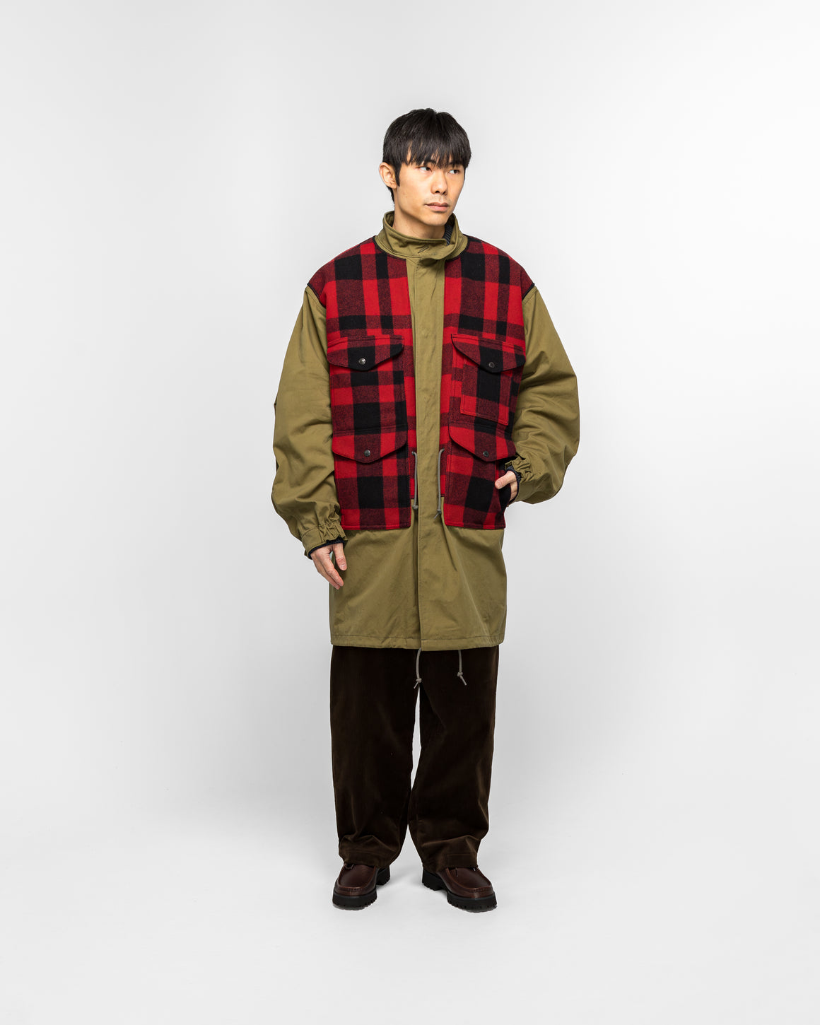 Junya Watanabe MAN - Cotton Canvas Mackinaw Wool Coat x FILSON - Khaki/Red - UP THERE