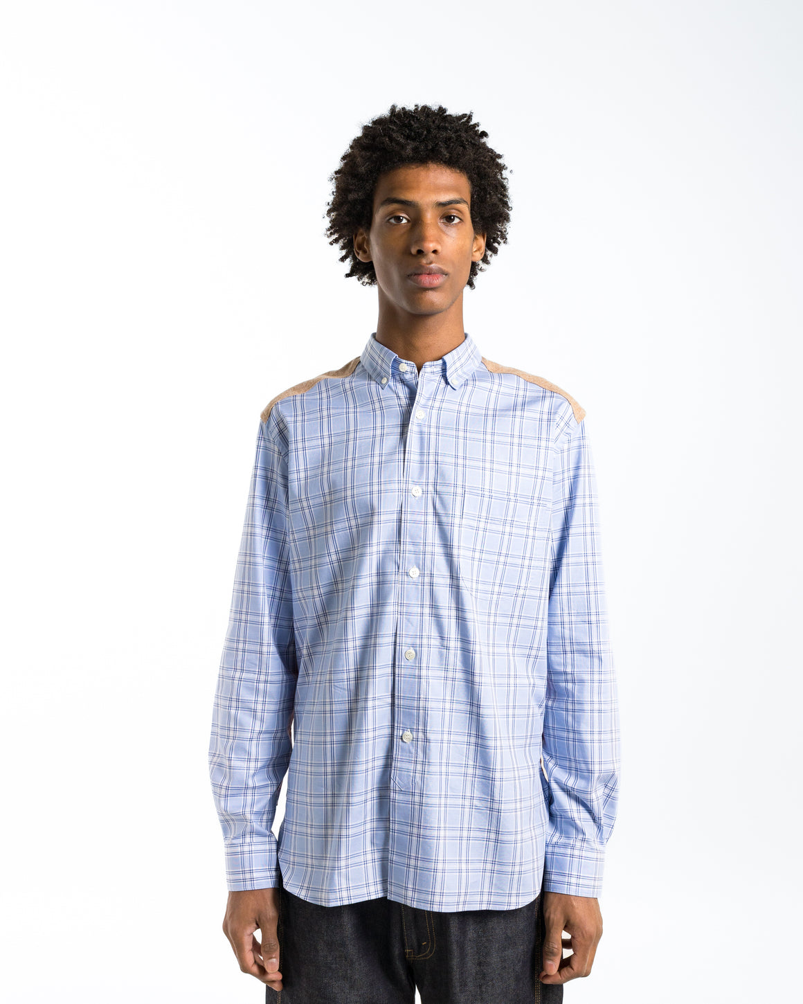 Junya Watanabe MAN - Cotton Check Nylon Quilting Shirt - Sax/Orange - UP THERE