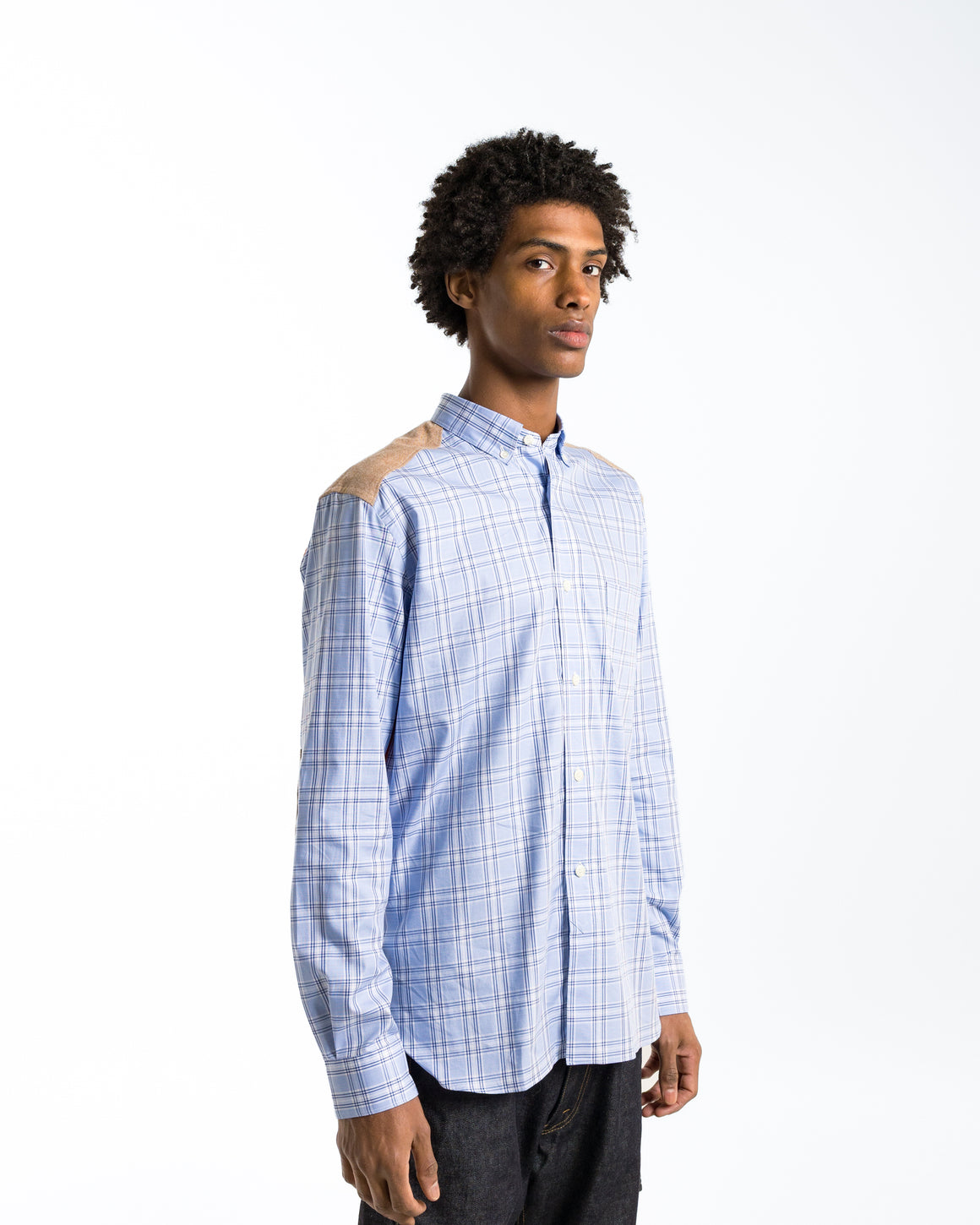 Junya Watanabe MAN - Cotton Check Nylon Quilting Shirt - Sax/Orange - UP THERE
