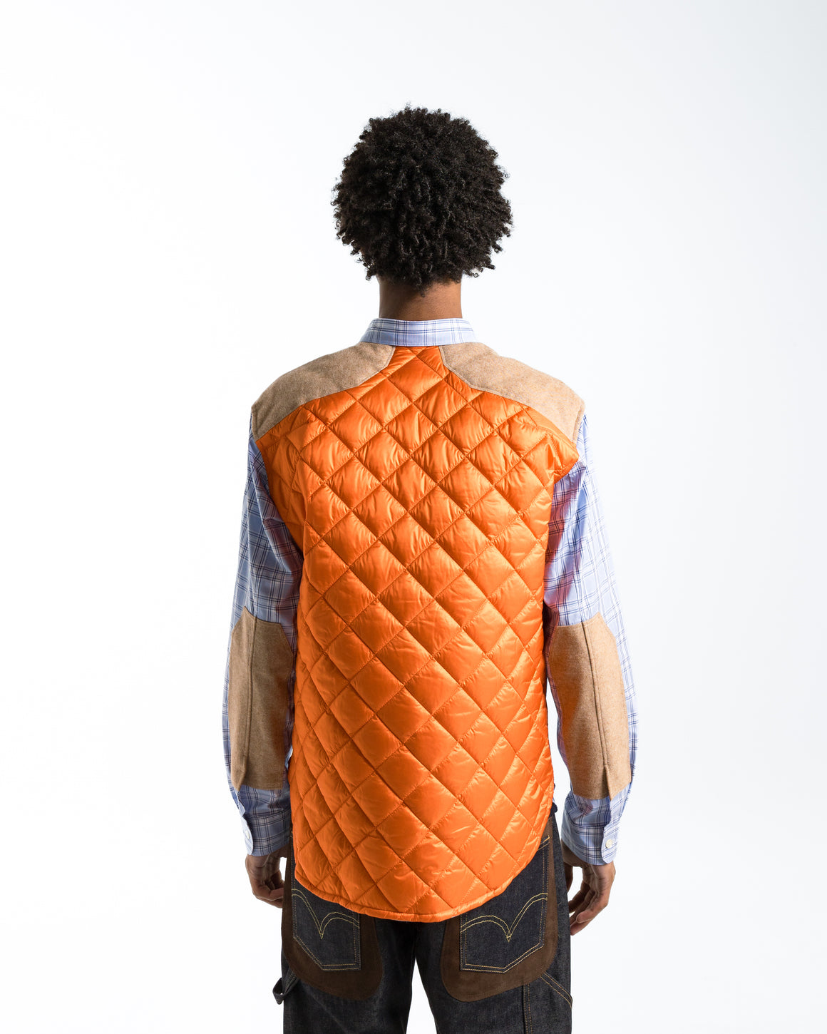 Junya Watanabe MAN - Cotton Check Nylon Quilting Shirt - Sax/Orange - UP THERE