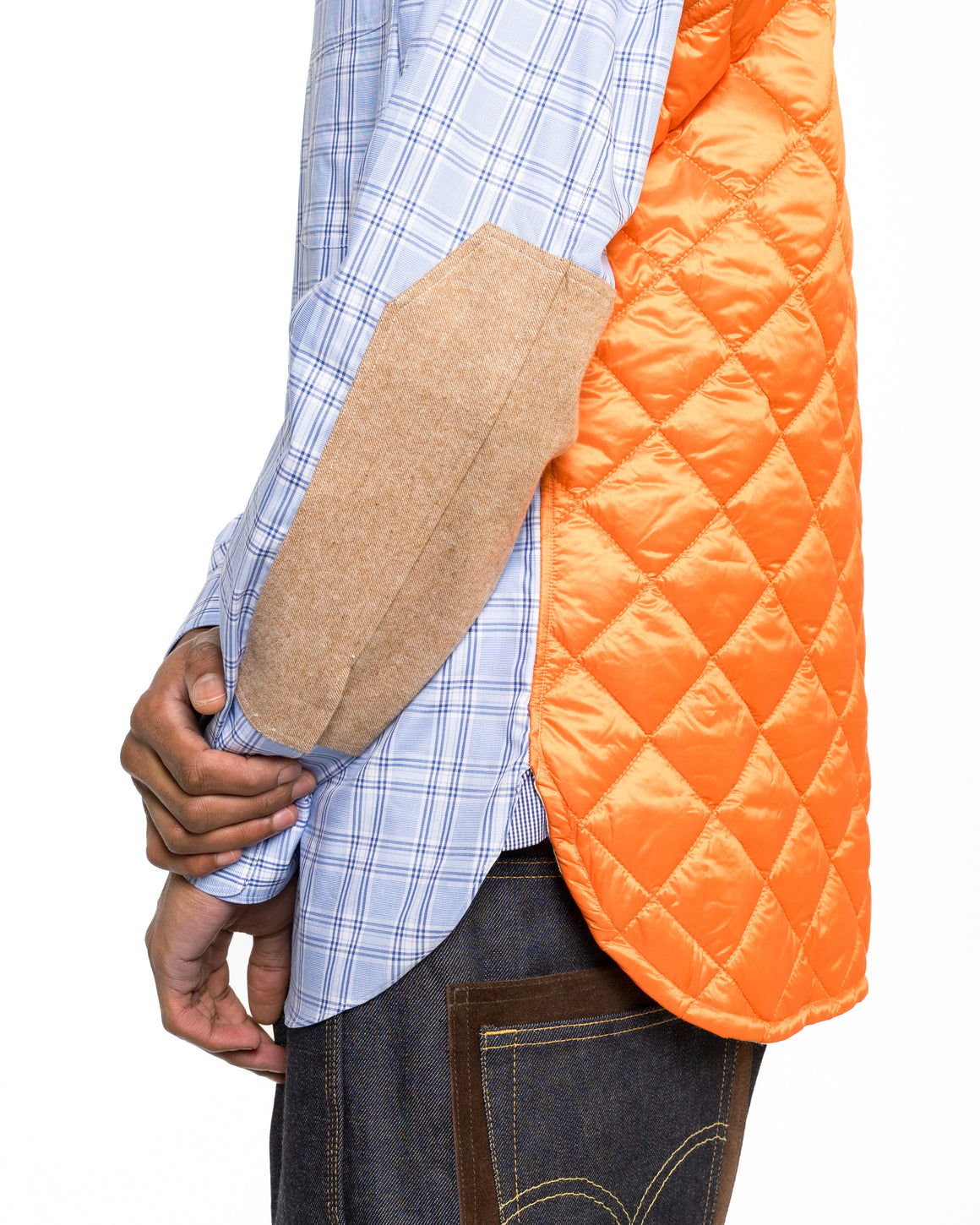 Junya Watanabe MAN - Cotton Check Nylon Quilting Shirt - Sax/Orange - UP THERE
