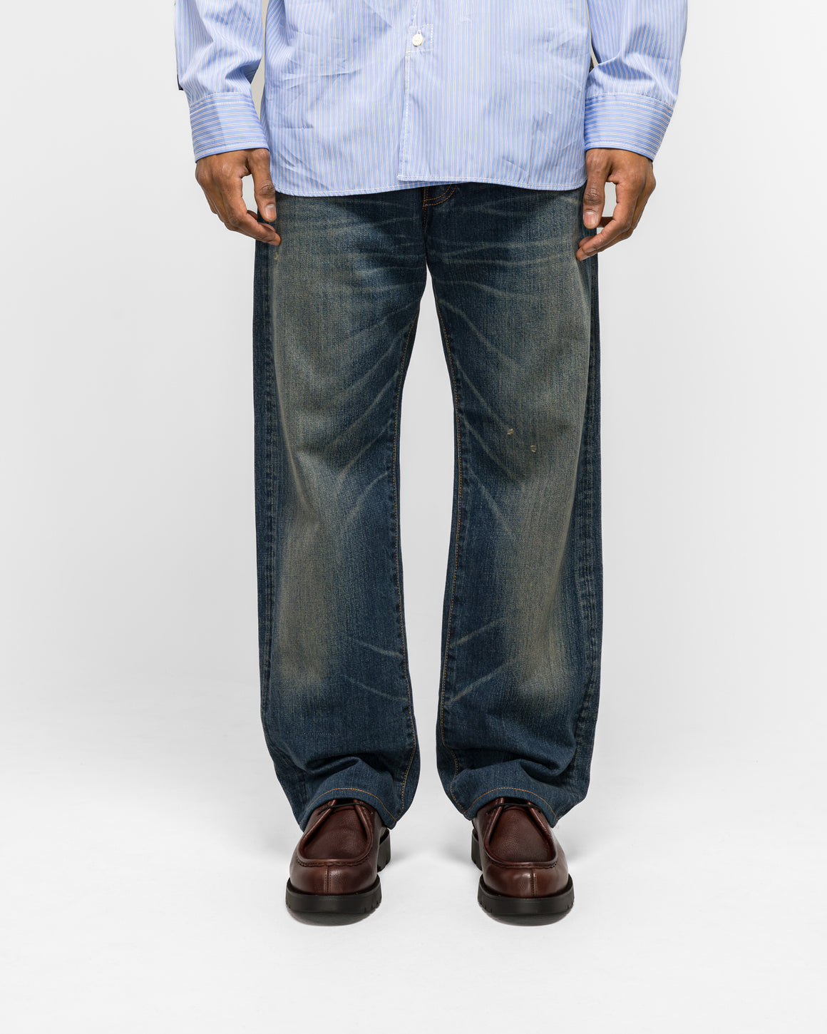 Junya Watanabe MAN - Cotton Denim Garment Treated Pants x Levis - Indigo/Brown - UP THERE