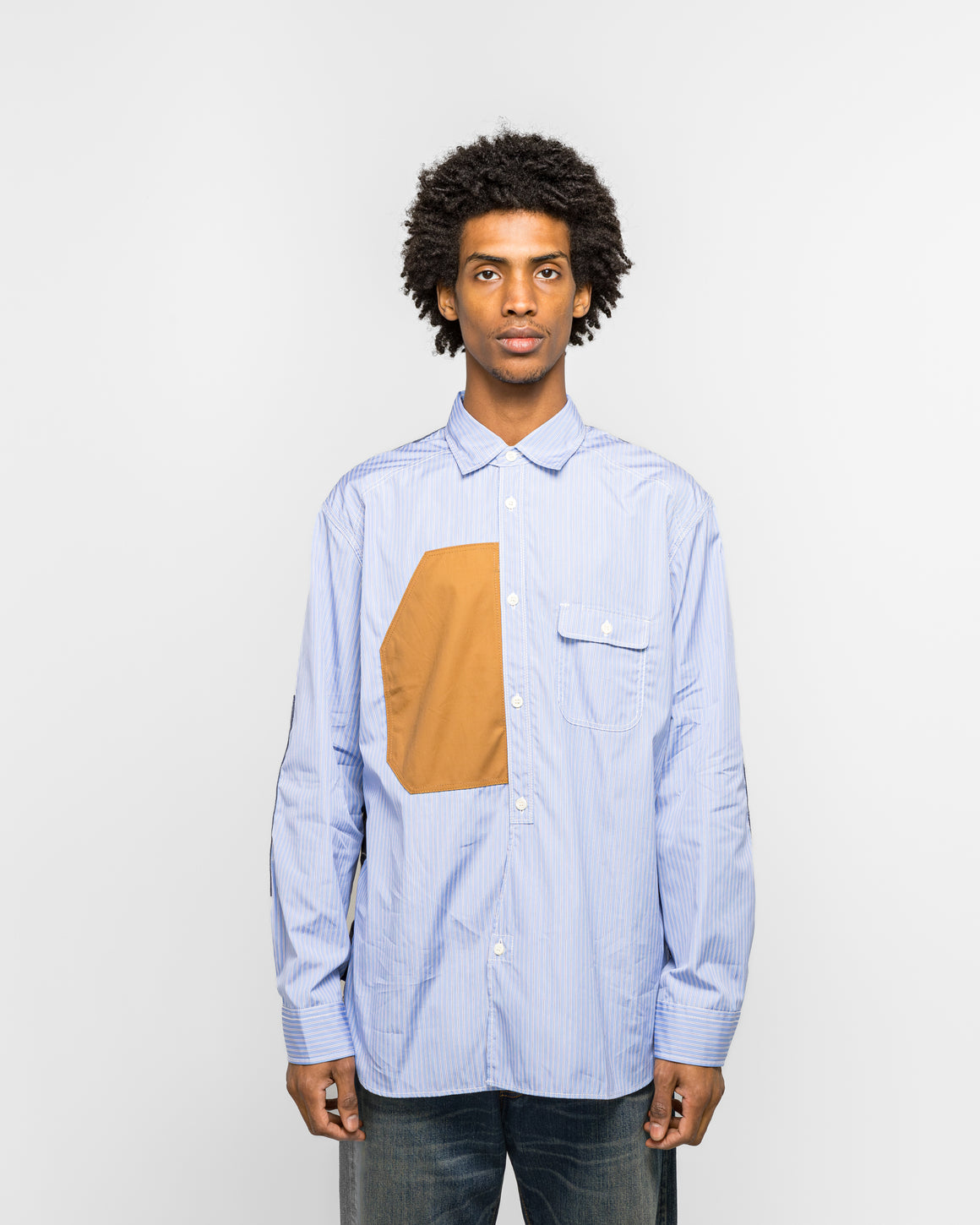 Junya Watanabe MAN - Cotton Stripe Flannel Check Shirt - Sax/Navy - UP THERE