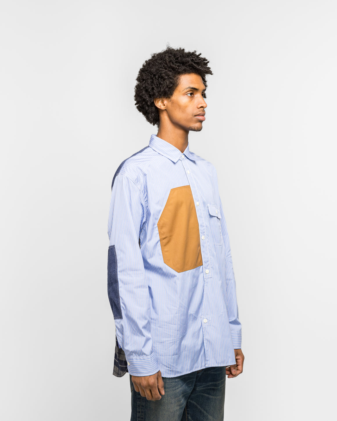 Junya Watanabe MAN - Cotton Stripe Flannel Check Shirt - Sax/Navy - UP THERE