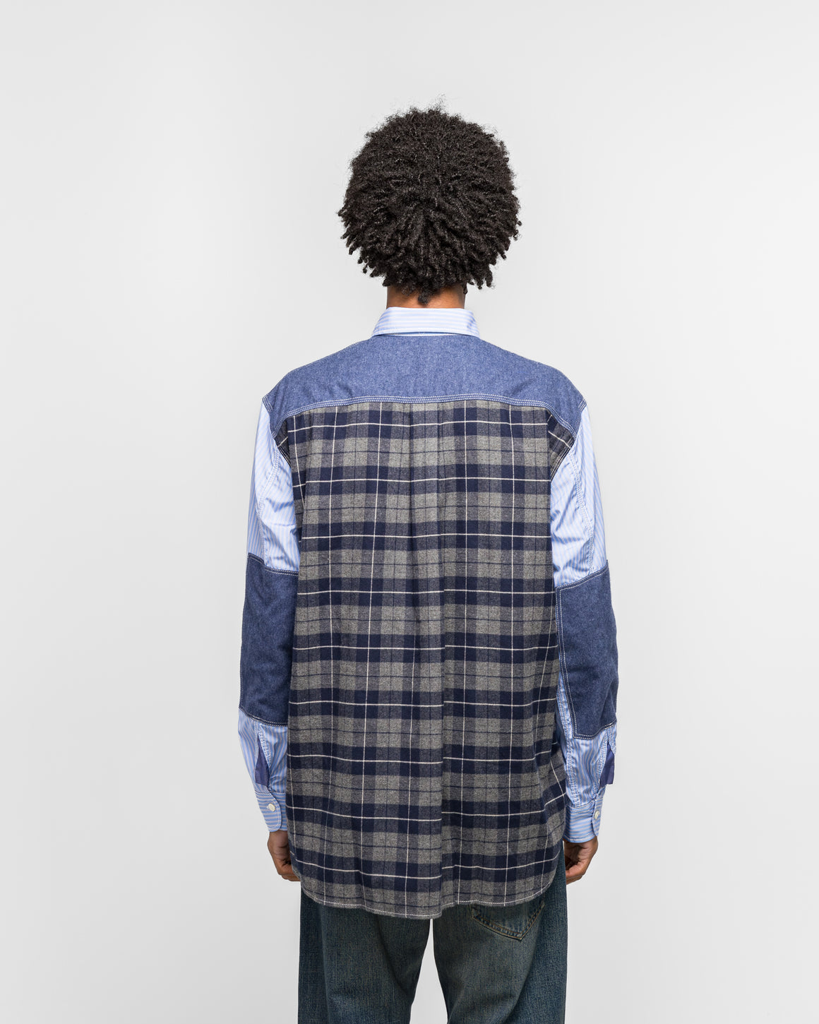 Junya Watanabe MAN - Cotton Stripe Flannel Check Shirt - Sax/Navy - UP THERE