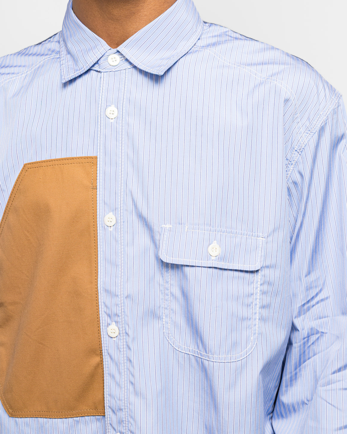 Junya Watanabe MAN - Cotton Stripe Flannel Check Shirt - Sax/Navy - UP THERE