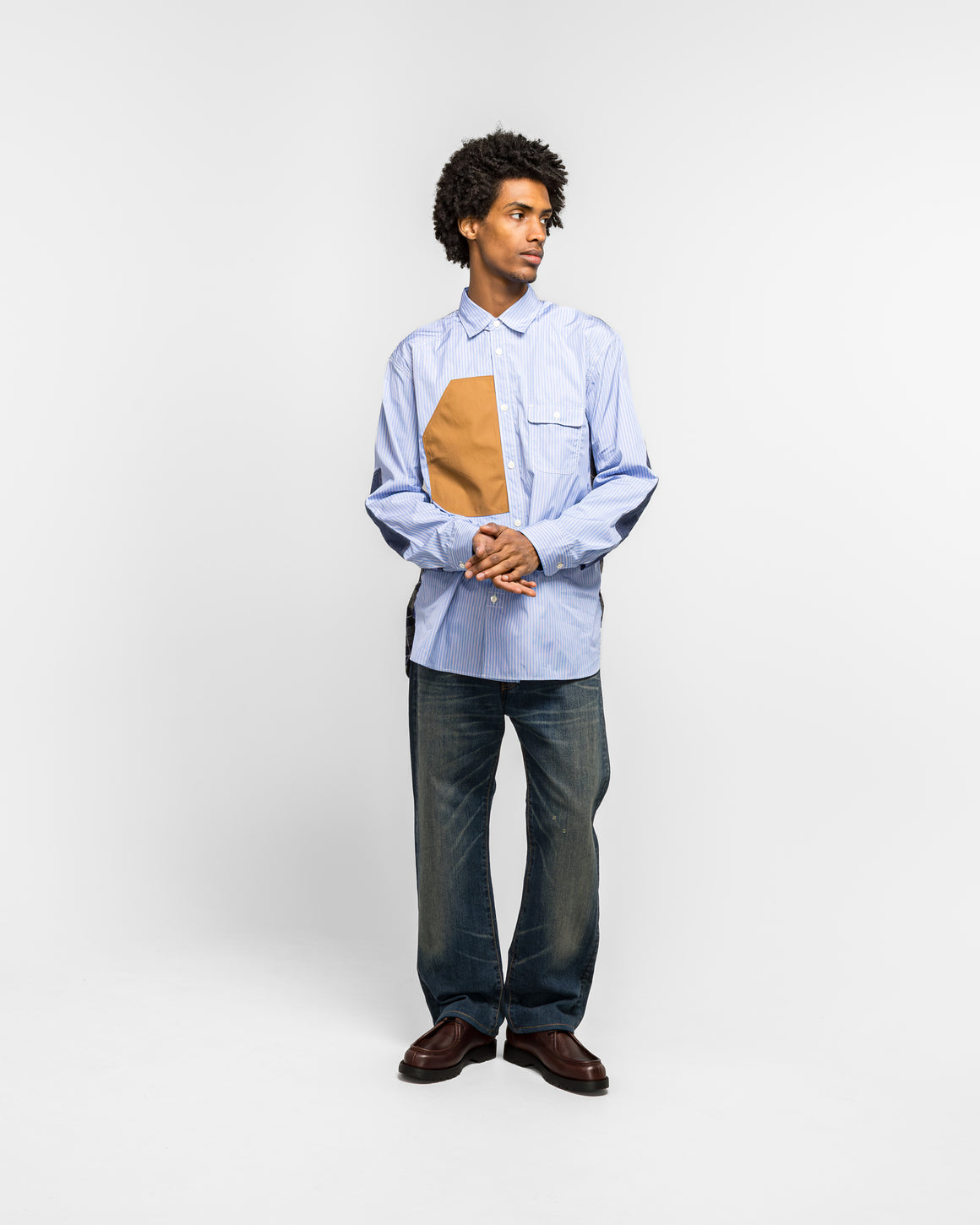 Junya Watanabe MAN - Cotton Stripe Flannel Check Shirt - Sax/Navy - UP THERE