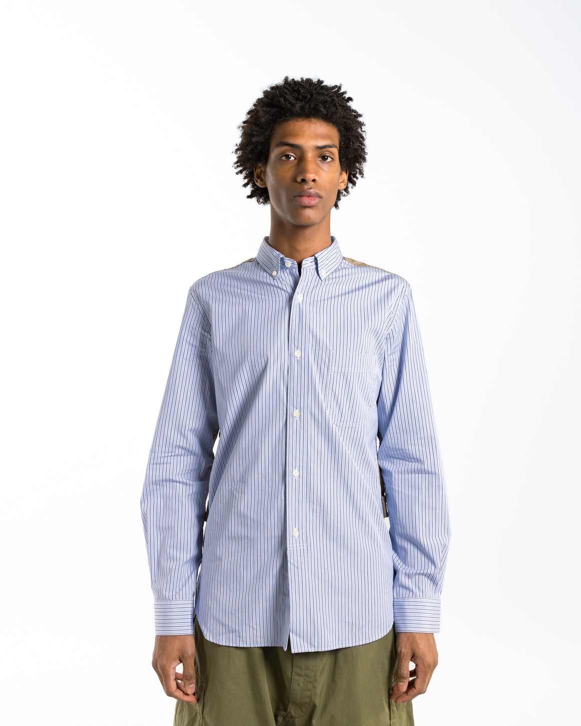 Junya Watanabe MAN - Cotton Stripe Nylon Taffeta Shirt - Sax/Beige - UP THERE