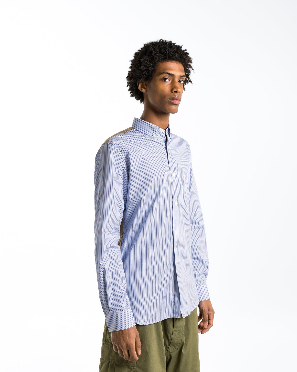 Junya Watanabe MAN - Cotton Stripe Nylon Taffeta Shirt - Sax/Beige - UP THERE