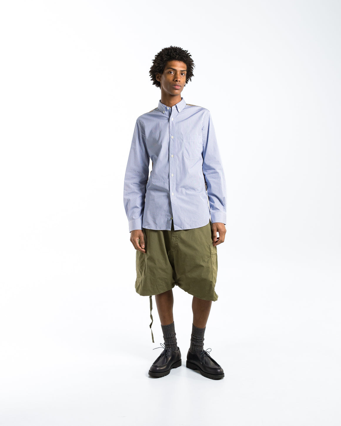 Junya Watanabe MAN - Cotton Stripe Nylon Taffeta Shirt - Sax/Beige - UP THERE