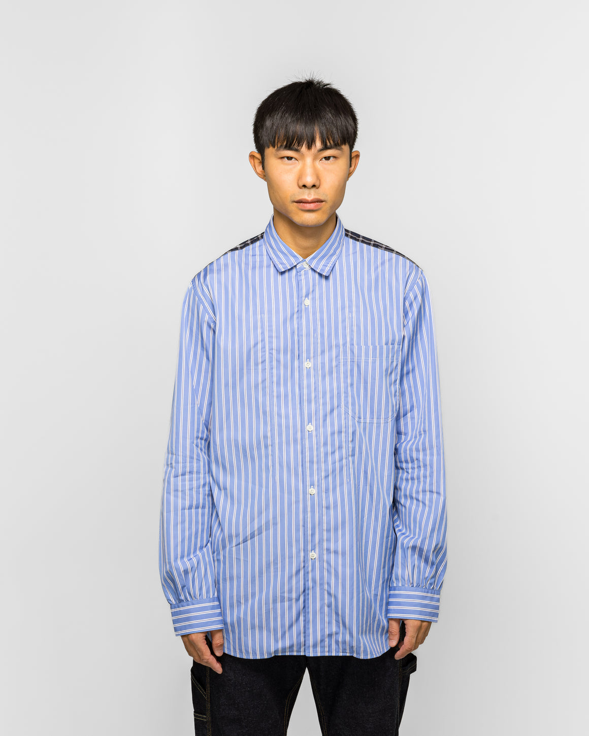 Junya Watanabe MAN - Cotton Stripe x Flat Stripe Shirt - Blue/Navy - UP THERE