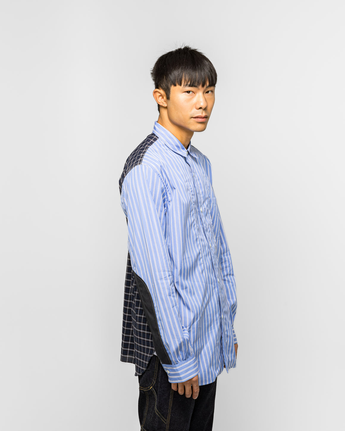 Junya Watanabe MAN - Cotton Stripe x Flat Stripe Shirt - Blue/Navy - UP THERE