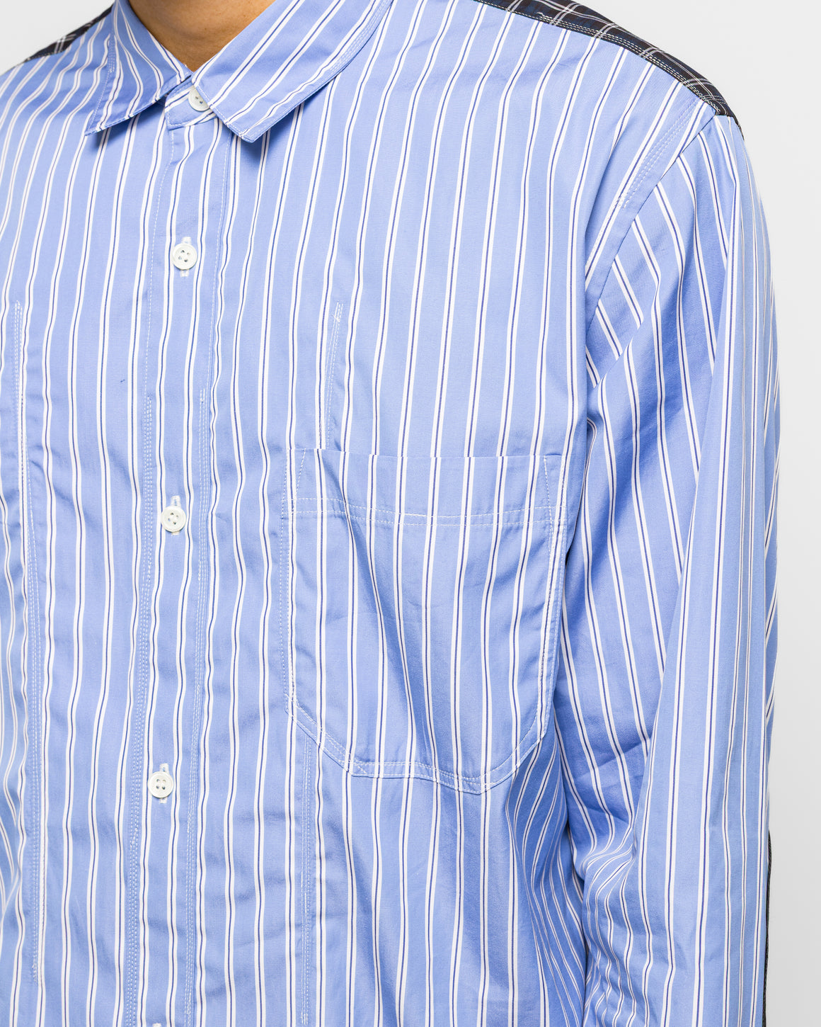 Junya Watanabe MAN - Cotton Stripe x Flat Stripe Shirt - Blue/Navy - UP THERE