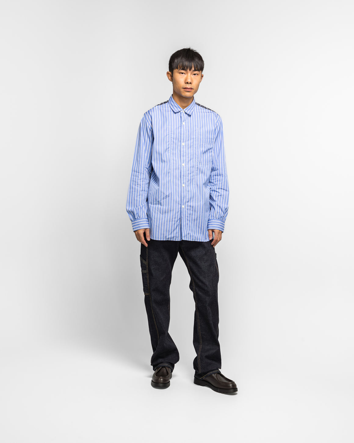 Junya Watanabe MAN - Cotton Stripe x Flat Stripe Shirt - Blue/Navy - UP THERE