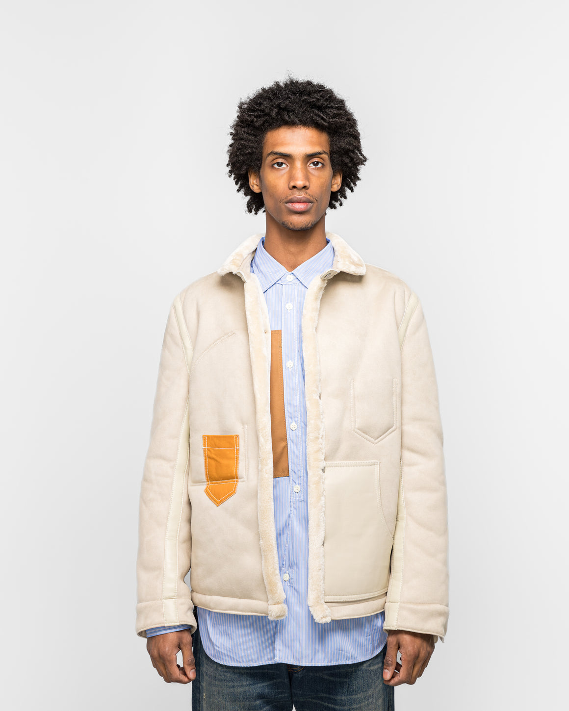 Junya Watanabe MAN - Polyester Boat Mouton Leather Jacket - Beige/Brown - UP THERE