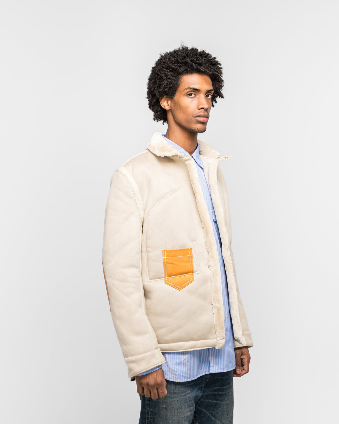 Junya Watanabe MAN - Polyester Boat Mouton Leather Jacket - Beige/Brown - UP THERE