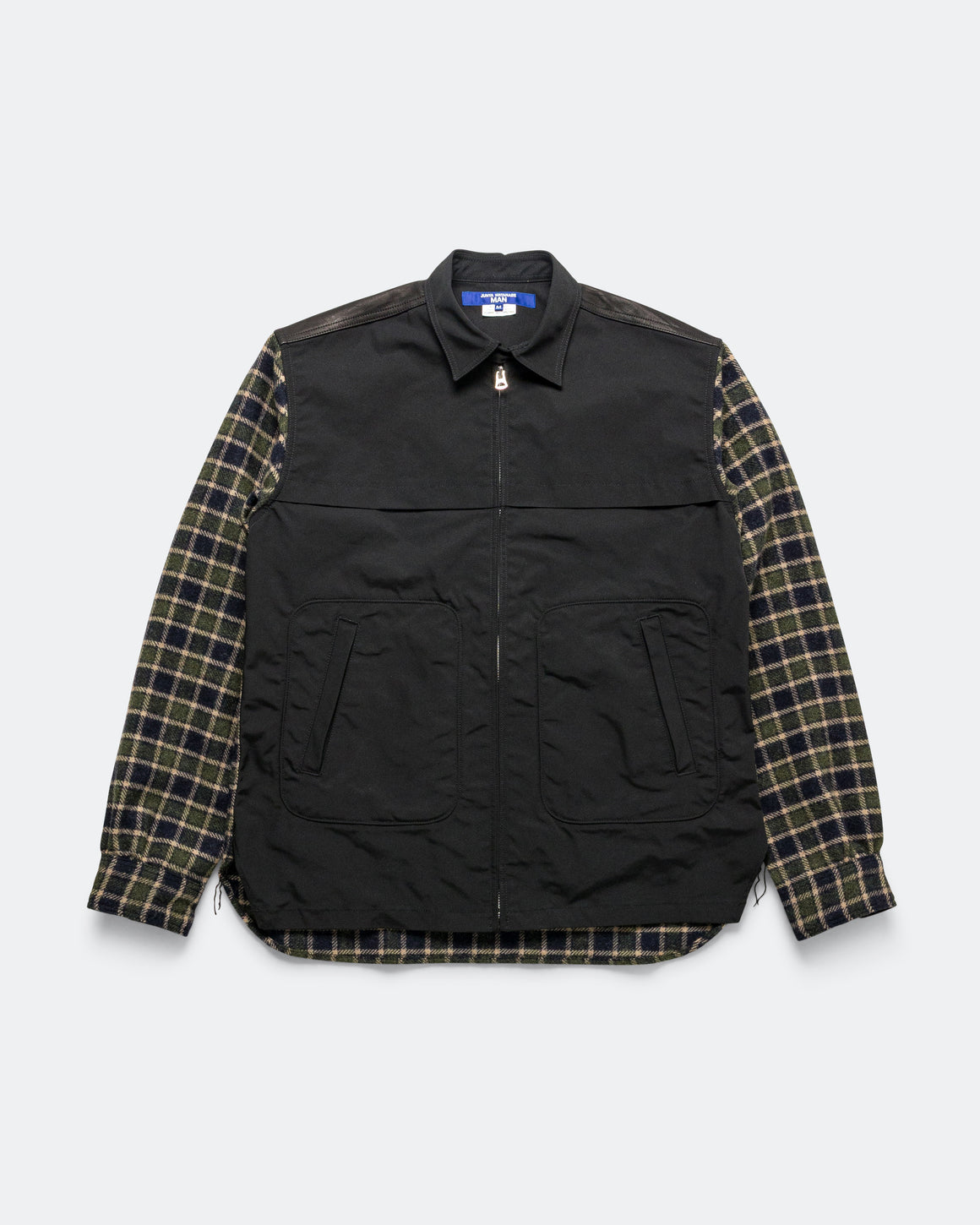 Junya Watanabe MAN - Polyester Oxford Wool Check Leather Shirt - Green/Black - UP THERE
