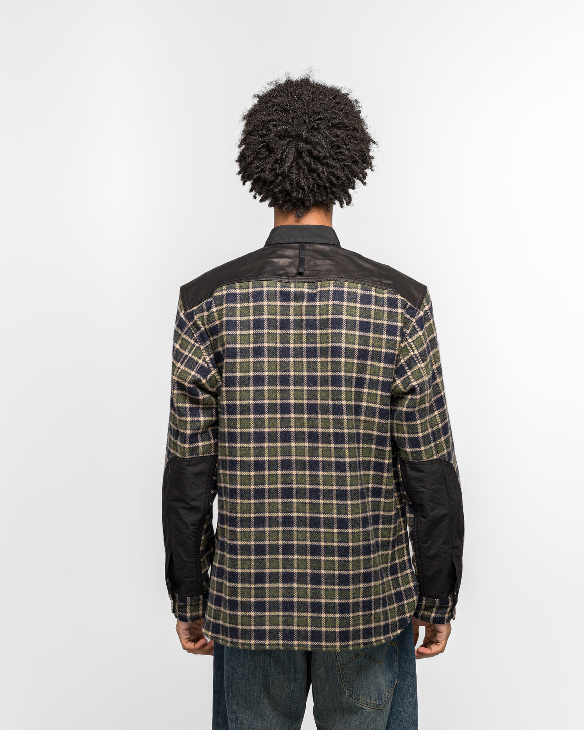 Junya Watanabe MAN - Polyester Oxford Wool Check Leather Shirt - Green/Black - UP THERE