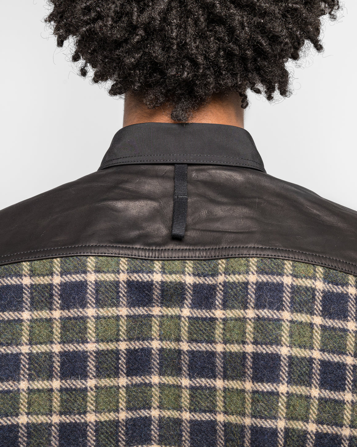 Junya Watanabe MAN - Polyester Oxford Wool Check Leather Shirt - Green/Black - UP THERE