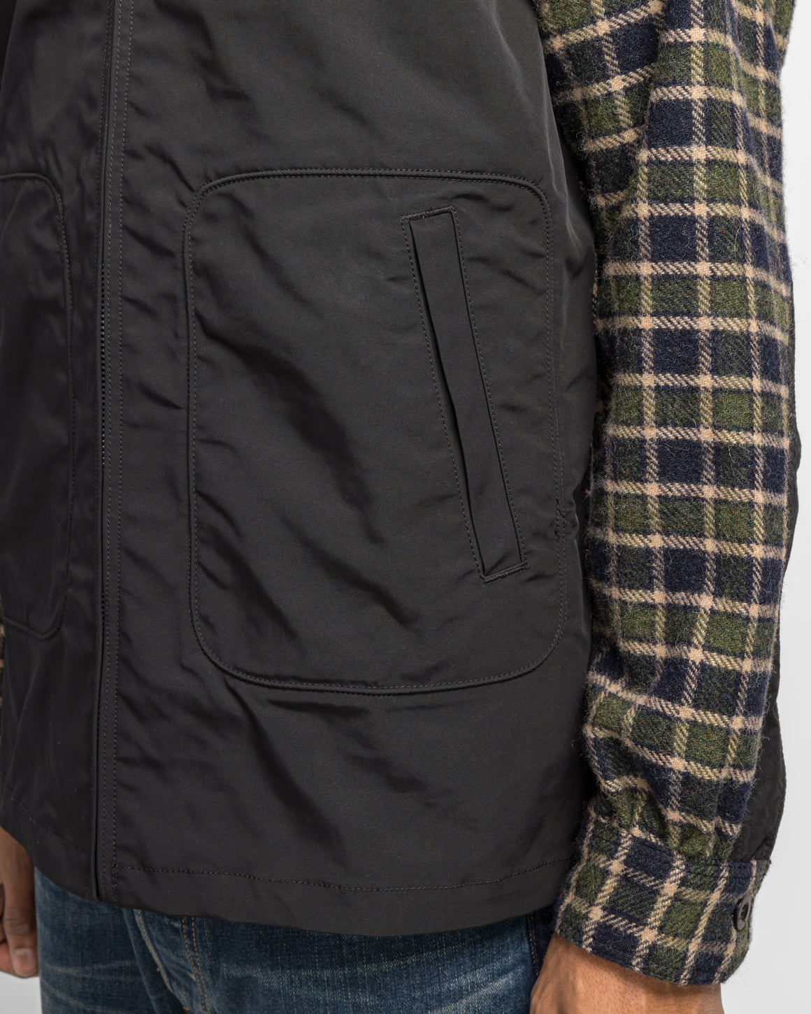 Junya Watanabe MAN - Polyester Oxford Wool Check Leather Shirt - Green/Black - UP THERE