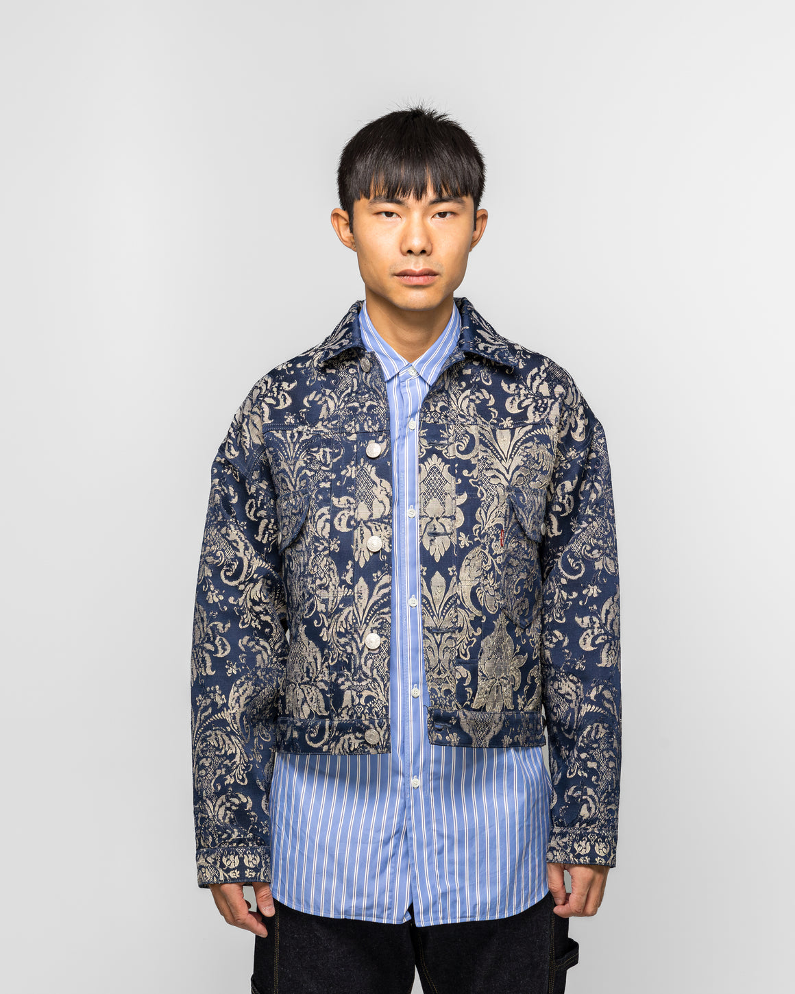 Junya Watanabe MAN - Polyester Rayon Damask Blouson x Levi's - Navy/Beige - UP THERE