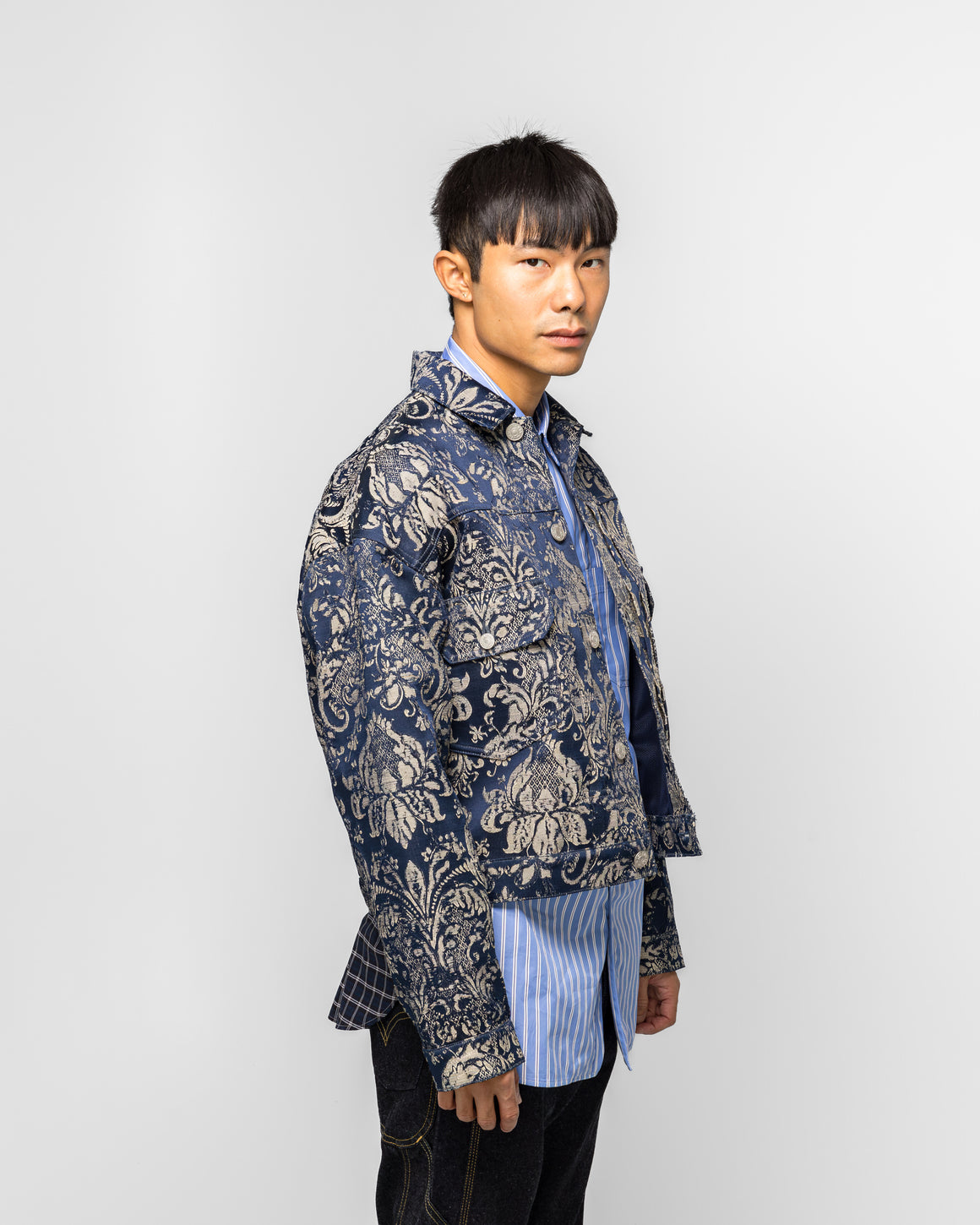 Junya Watanabe MAN - Polyester Rayon Damask Blouson x Levi's - Navy/Beige - UP THERE