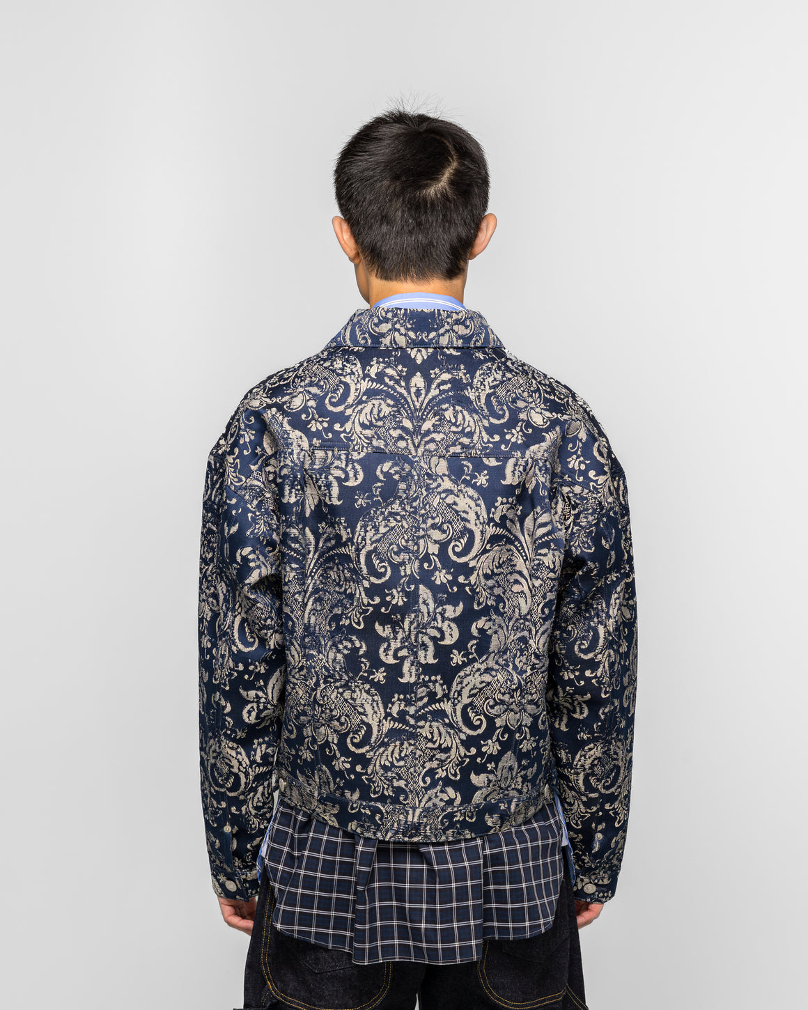 Junya Watanabe MAN - Polyester Rayon Damask Blouson x Levi's - Navy/Beige - UP THERE