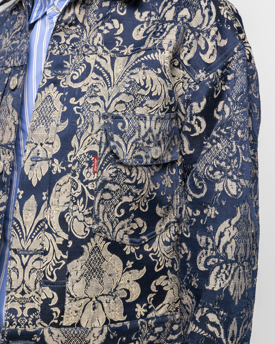 Junya Watanabe MAN - Polyester Rayon Damask Blouson x Levi's - Navy/Beige - UP THERE