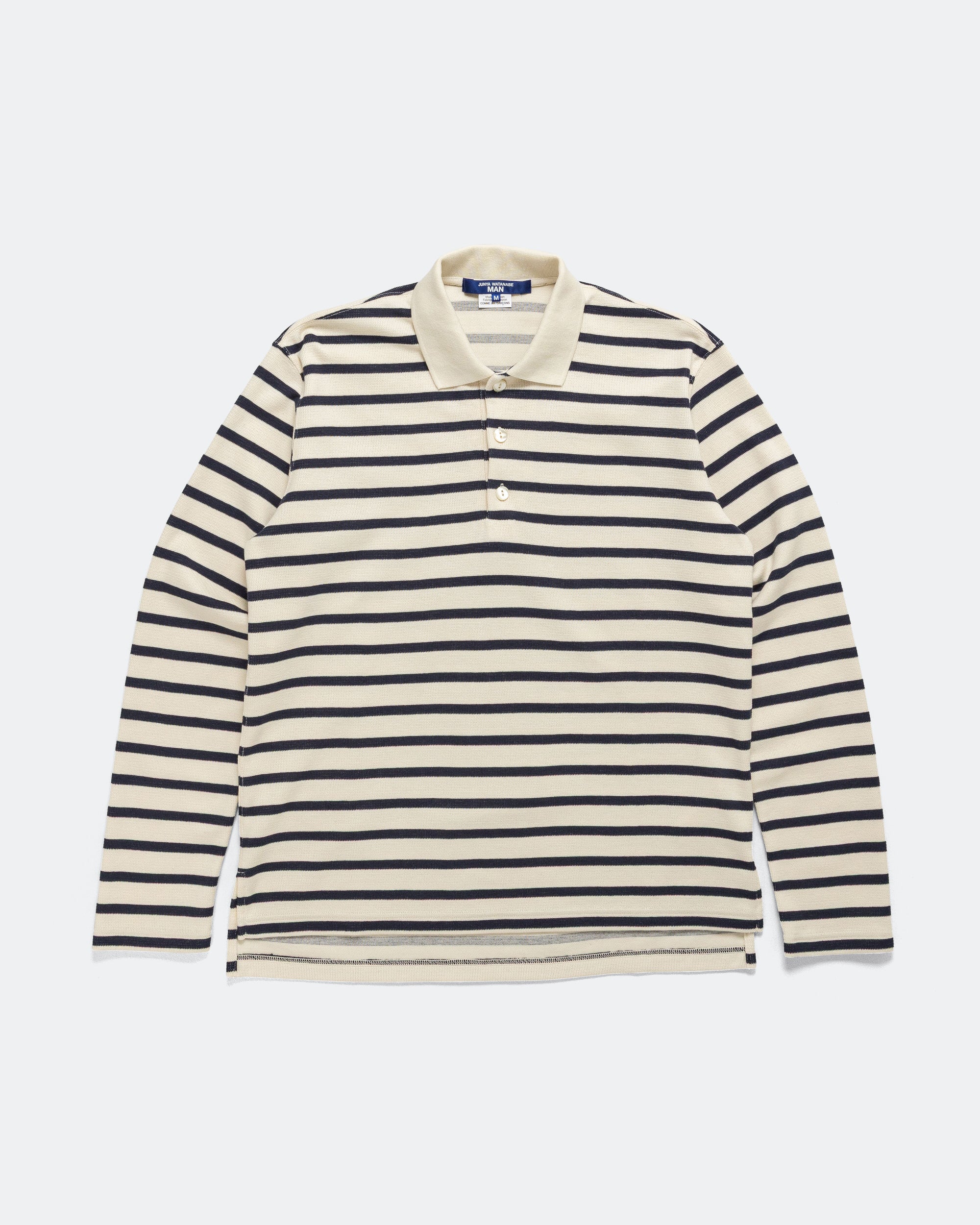 Junya Watanabe MAN - Striped Long Sleeve Polo - Natural/Navy | UP