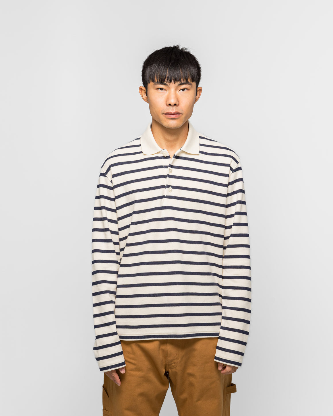 Junya Watanabe MAN - Striped Long Sleeve Polo - Natural/Navy - UP THERE