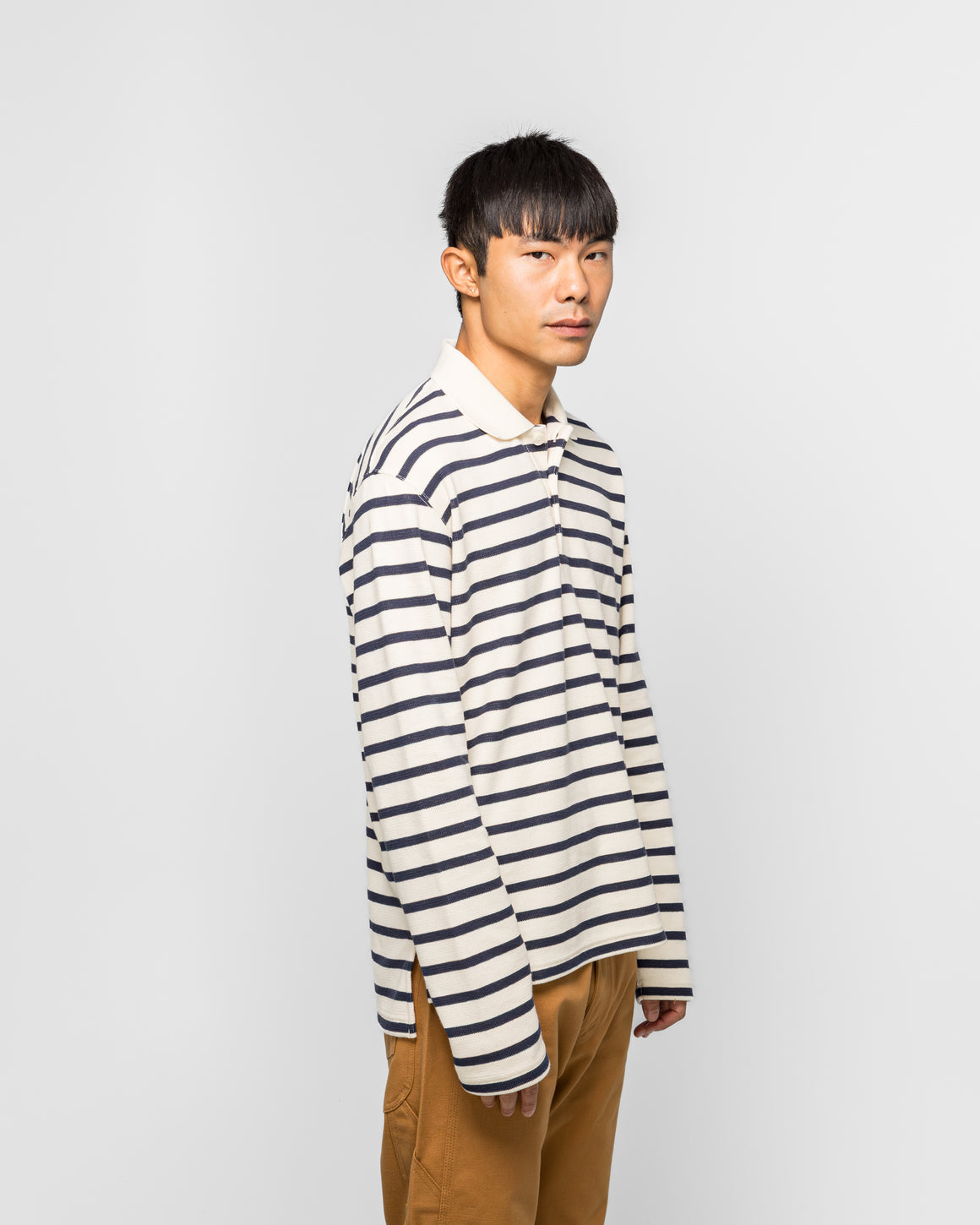 Junya Watanabe MAN - Striped Long Sleeve Polo - Natural/Navy - UP THERE