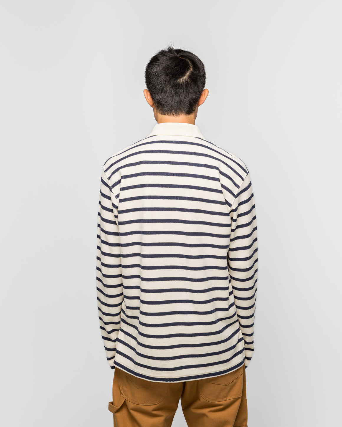 Junya Watanabe MAN - Striped Long Sleeve Polo - Natural/Navy - UP THERE